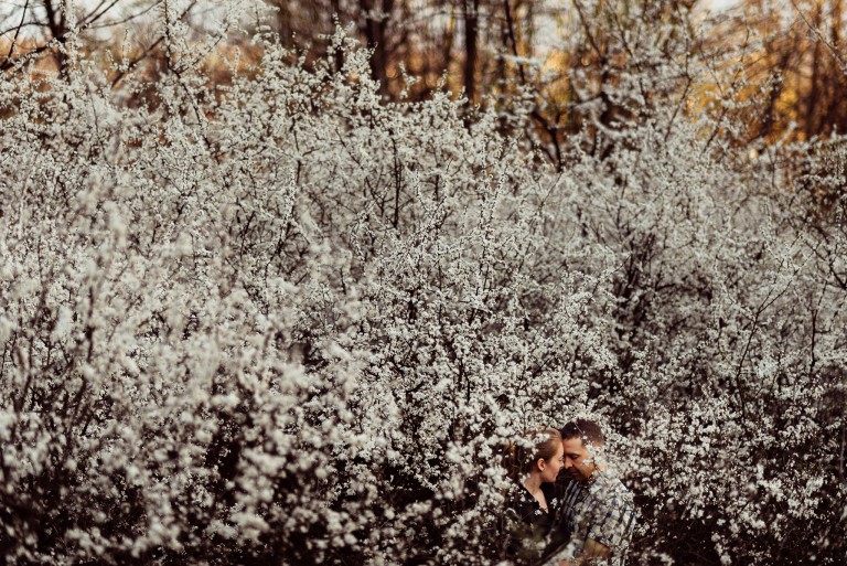 Sesja narzeczeńska w dzikim sadzie